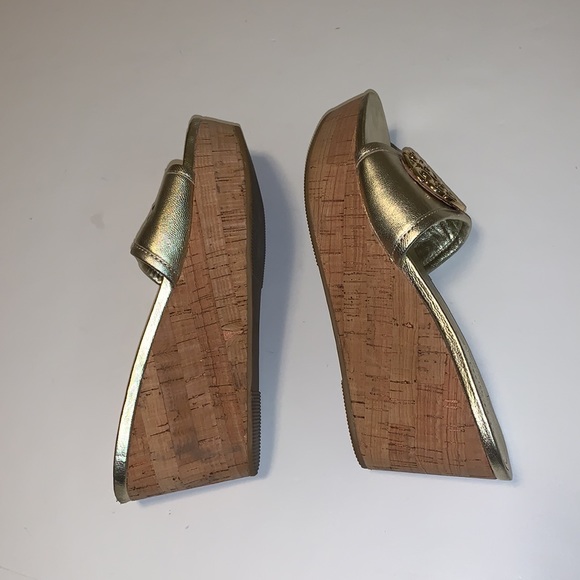 Coach “Judith” Gold Leather Cork Wedges - Women’s Size 7 - Picture 4 of 8